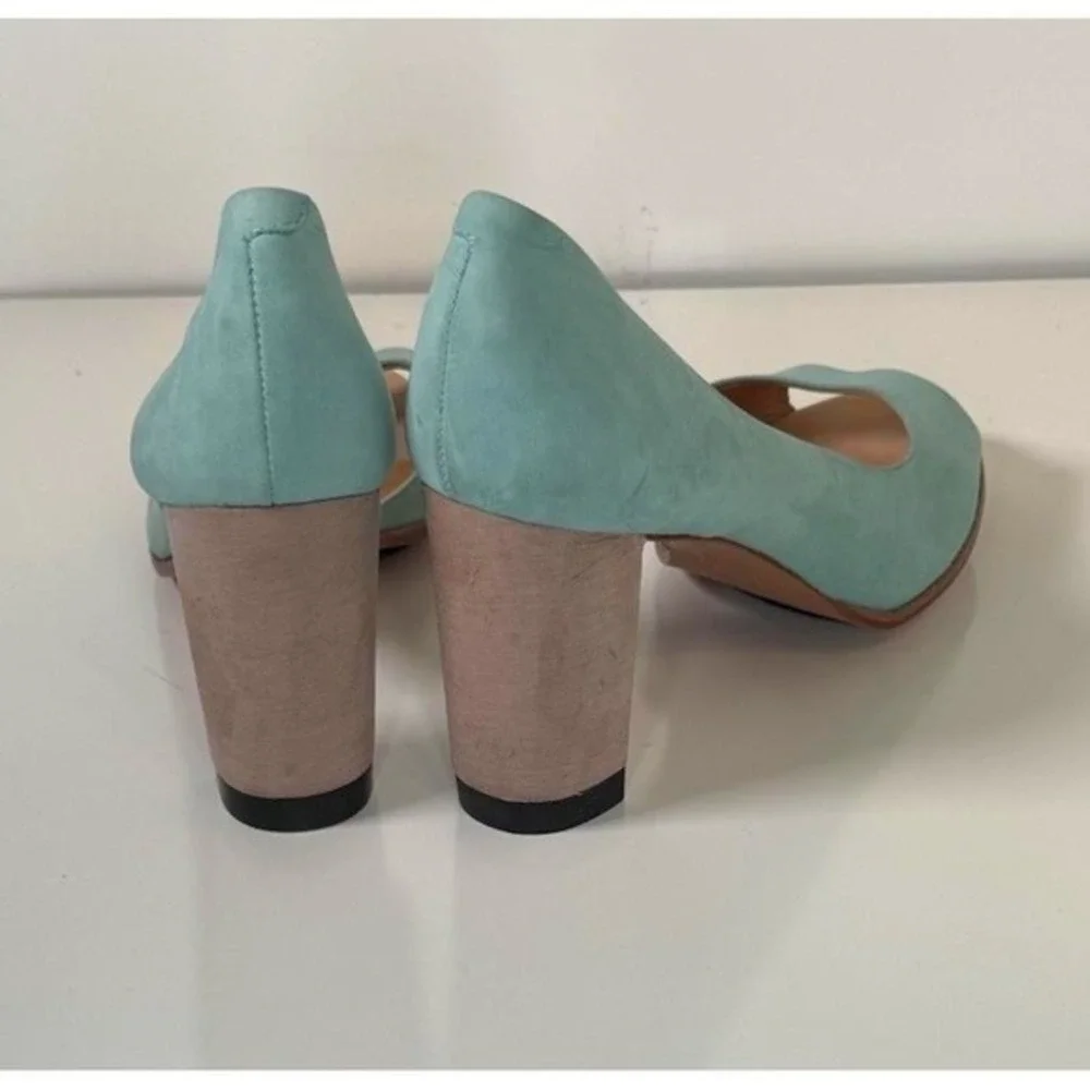 Masiero Aqua Blue Nubuck Leather Peep Toe D'Orsay Block Heels 11‎ Wedding 81-02